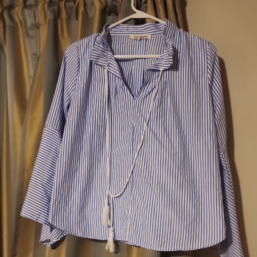 Jealous Tomato Striped Button Down Shirt with Rope Detail